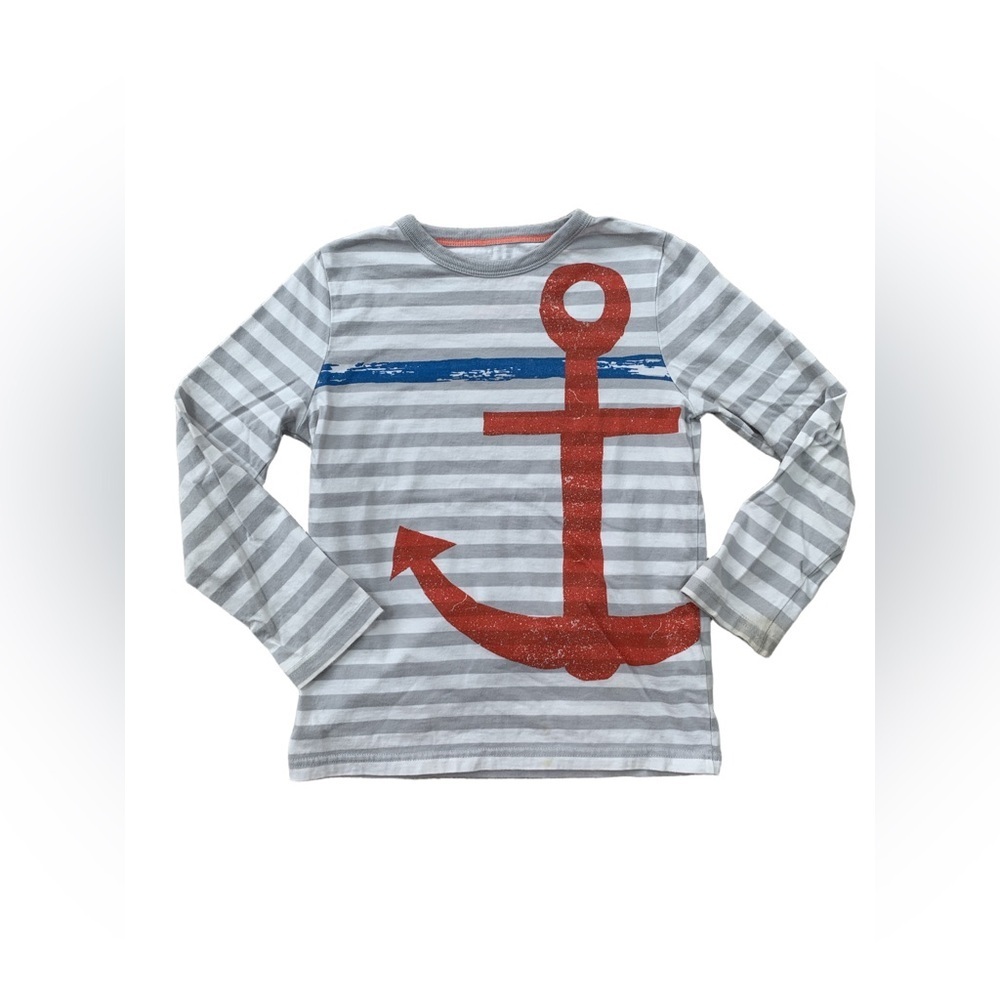 Mini Boden Size 6-7 Anchor Graphic Long Sleeve Tee